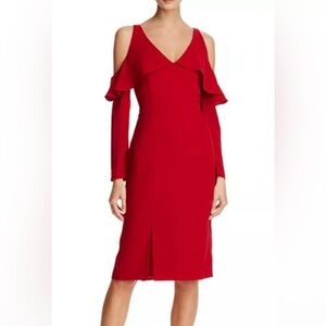 Adelyn Rae Cold-Shoulder Red V-Neck Midi Dress, size Medium